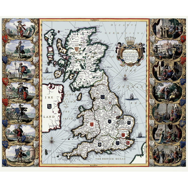 Wales 1645-27.75 x 23 Scotland Old Great Britain Map England